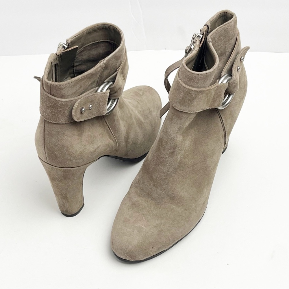 SAM EDELMAN Shaleigh Tan Suede Leather Side Zip Buckle Accent Ankle Boots 8.5
